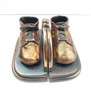 Vintage Bronzed Baby Shoes Bookends Nursery Room Decor Gift Black Copper Brown